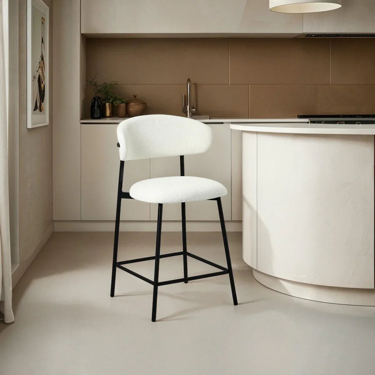 FURNHOUSE Diana Barhocker 2er Set - Bouclé-Stoff Weiß