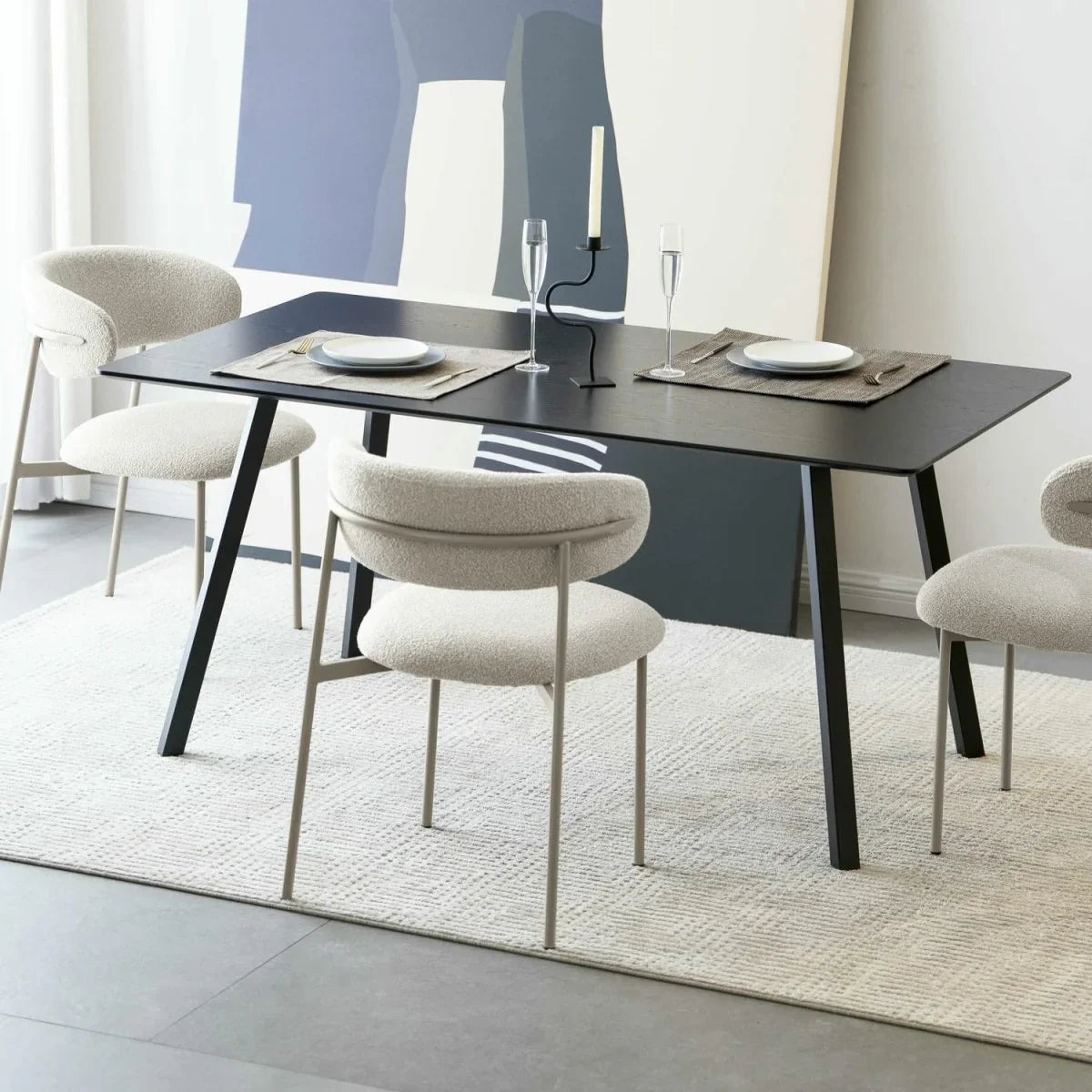 FURNHOUSE Diana Esszimmerstühle 2er Set - Bouclé-Stoff Beige