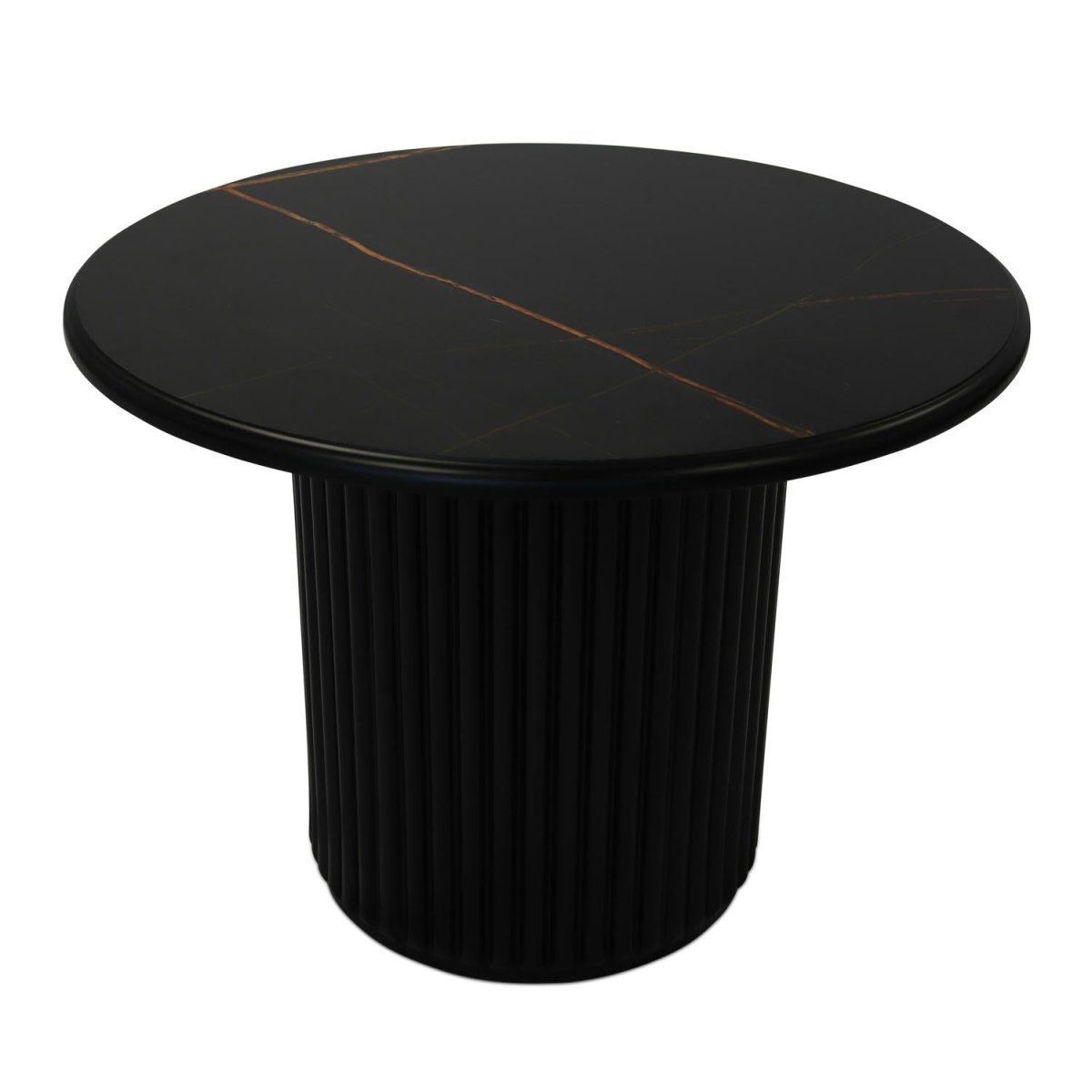 Couchtisch Rund ø60 cm - Marmoroptik & Lamellenoptik Schwarz