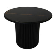 Couchtisch Rund ø60 cm - Marmoroptik & Lamellenoptik Schwarz