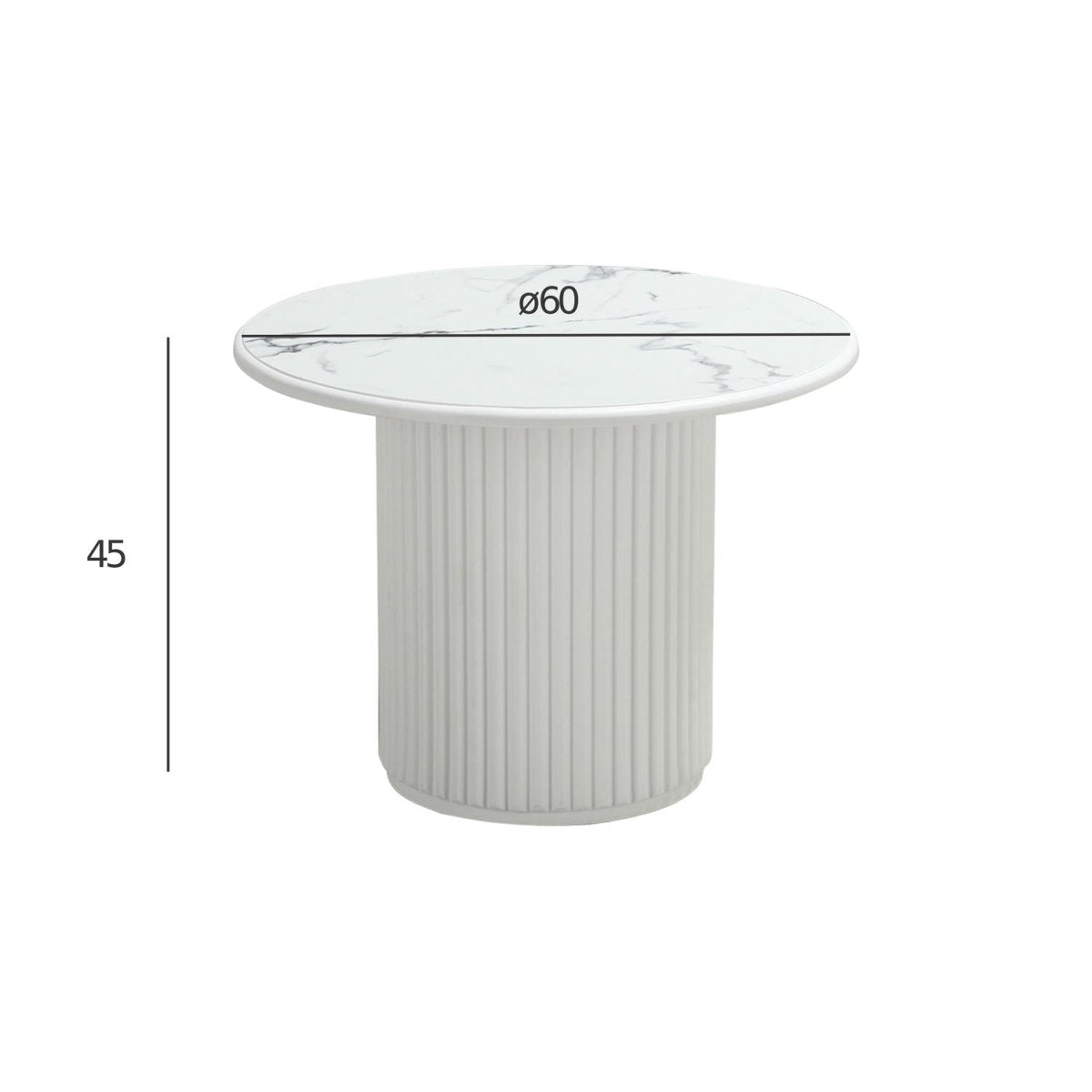 Couchtisch Rund ø60 cm - Marmoroptik & Lamellenoptik Weiß