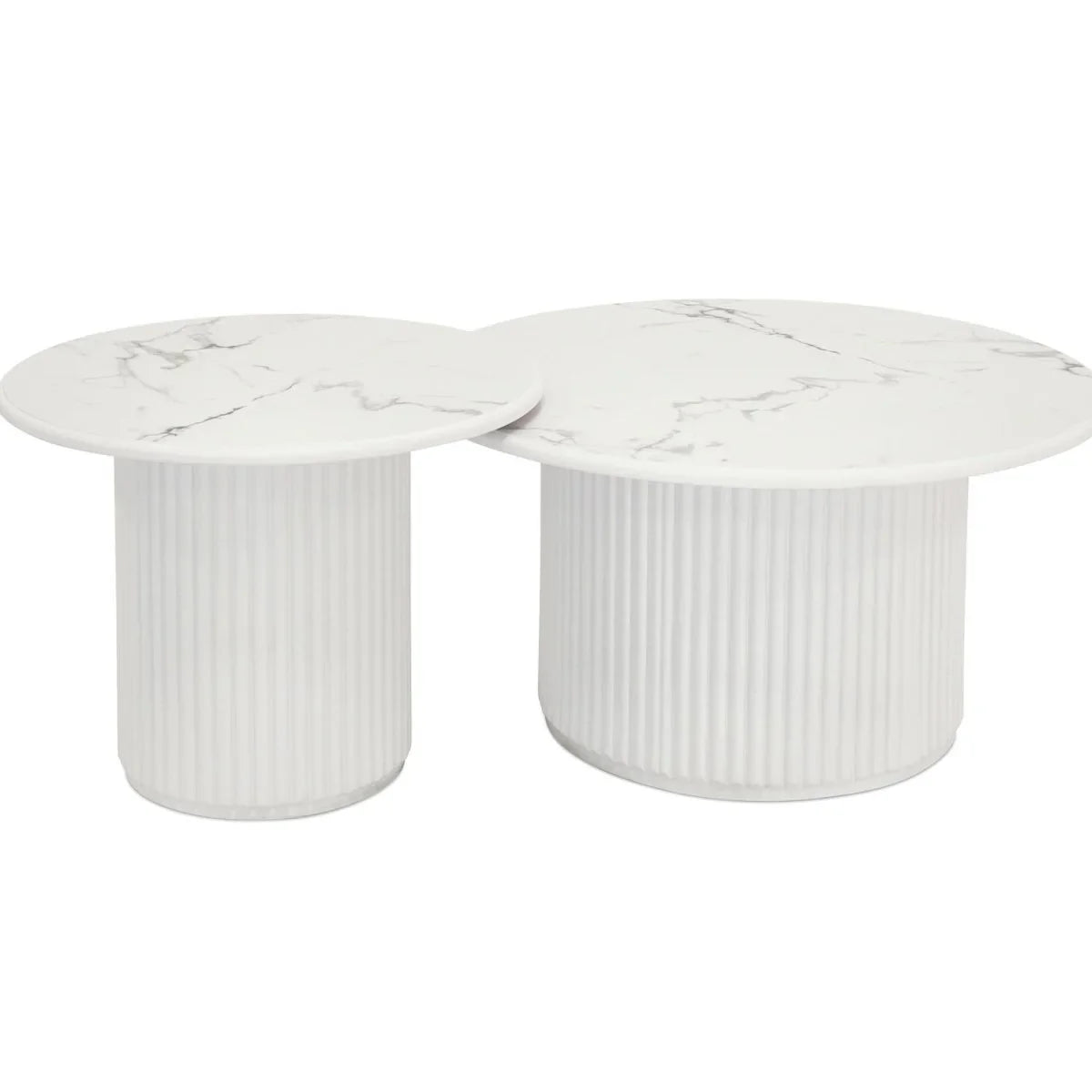 FURNHOUSE Easy Couchtisch Rund ø60 cm - Marmoroptik & Lamellenoptik Weiß