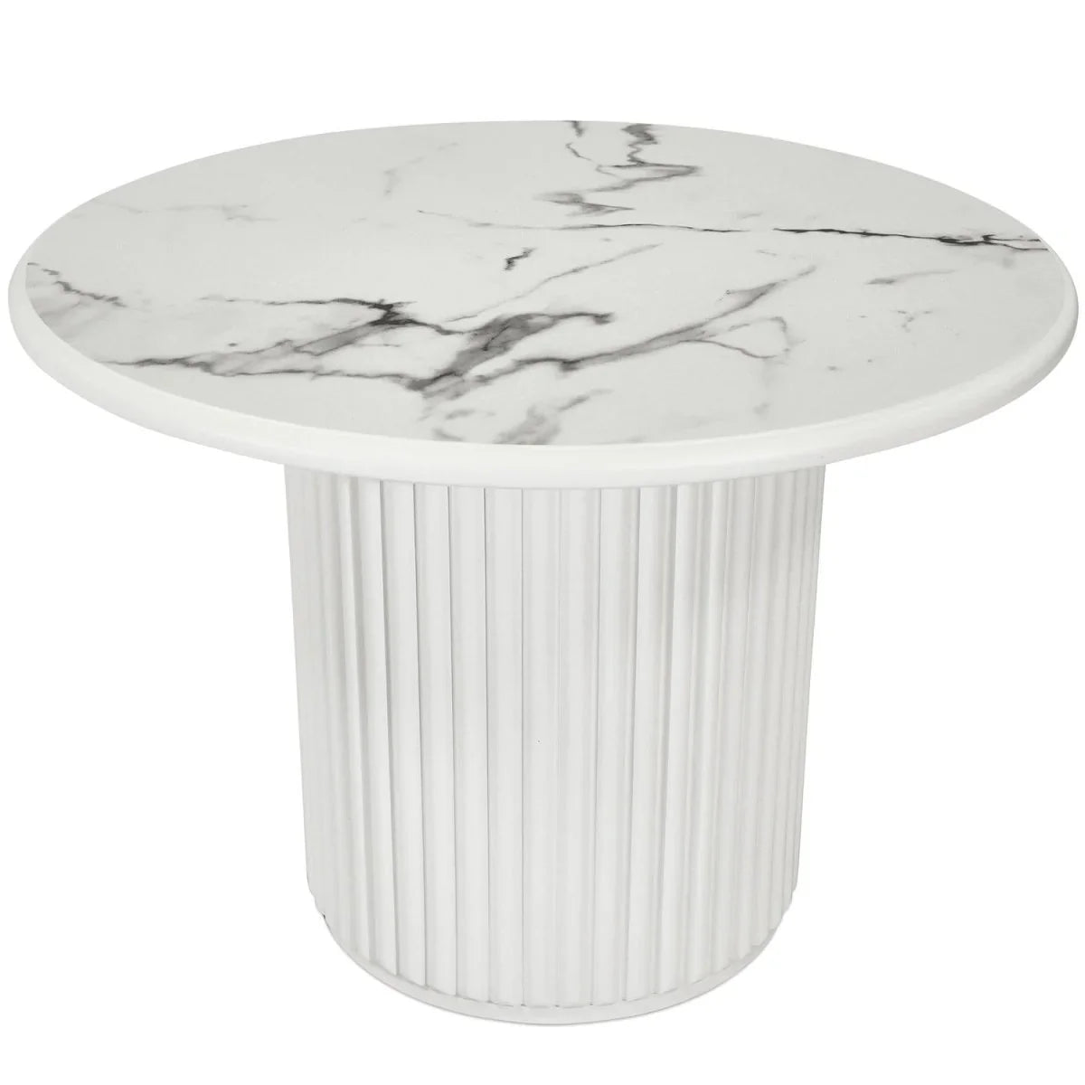 FURNHOUSE Easy Couchtisch Rund ø60 cm - Marmoroptik & Lamellenoptik Weiß