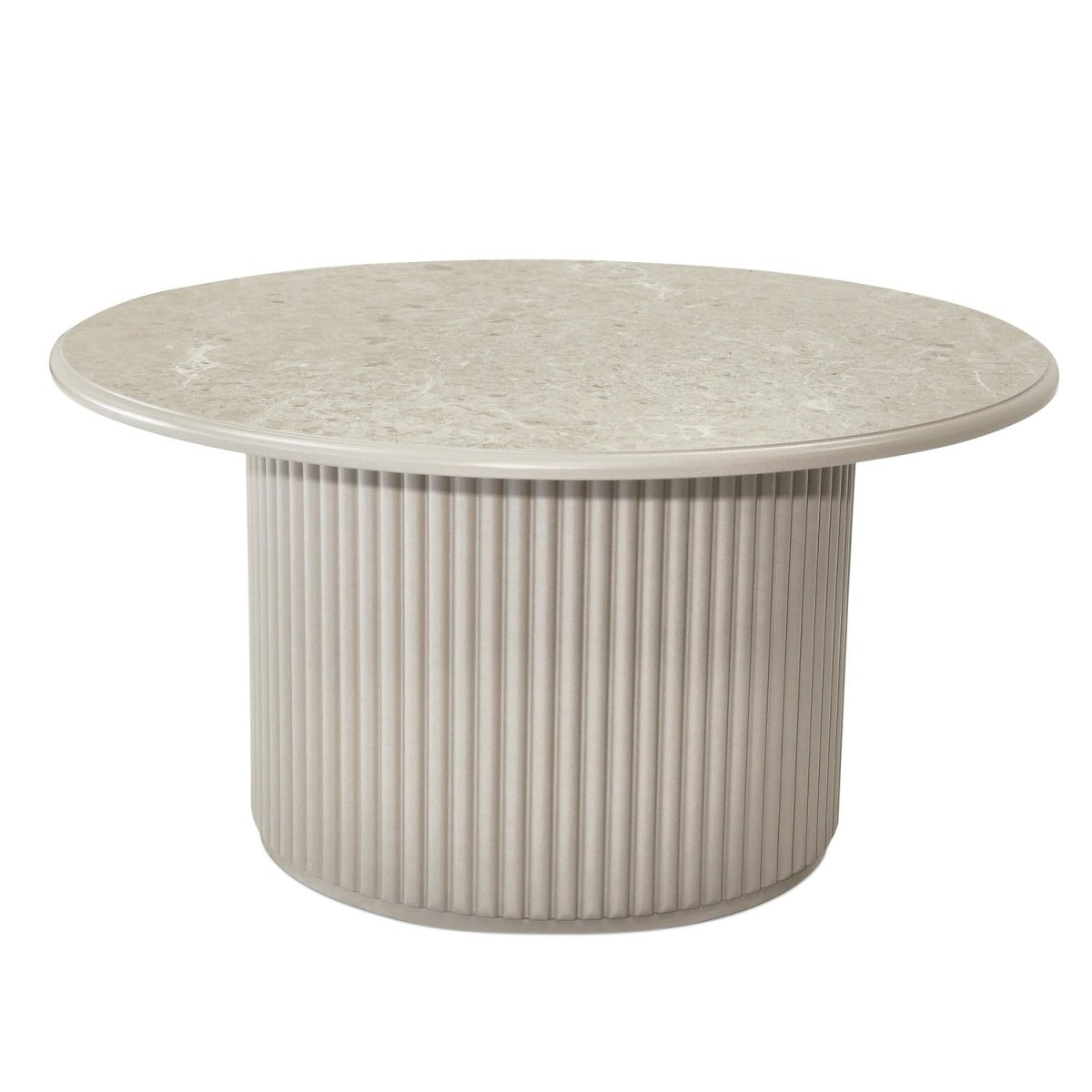 Couchtisch Rund ø80 cm - Marmoroptik & Lamellenoptik Beige