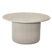 Couchtisch Rund ø80 cm - Marmoroptik & Lamellenoptik Beige