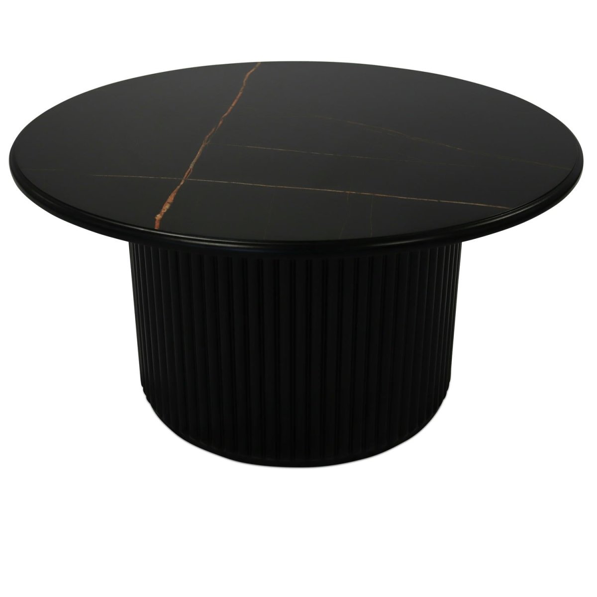 Couchtisch Rund ø80 cm - Marmoroptik & Lamellenoptik Schwarz
