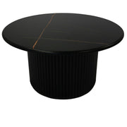 Couchtisch Rund ø80 cm - Marmoroptik & Lamellenoptik Schwarz