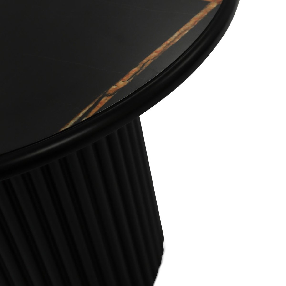 Couchtisch Rund ø80 cm - Marmoroptik & Lamellenoptik Schwarz