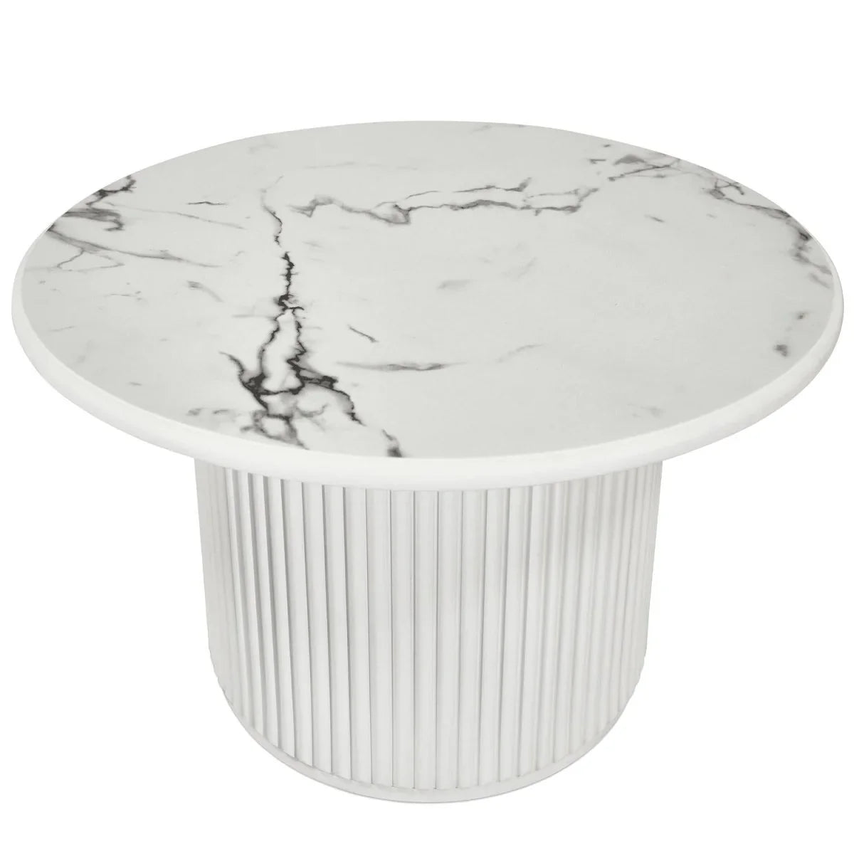 FURNHOUSE Easy Couchtisch Rund ø80 cm - Marmoroptik & Lamellenoptik Weiß