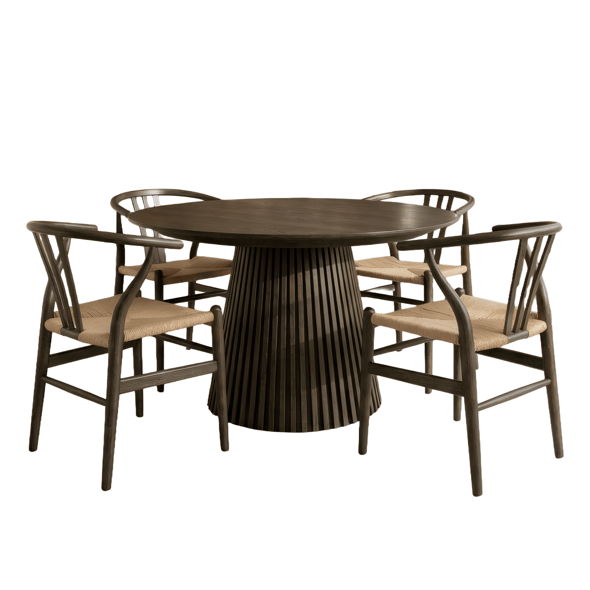 Essgruppe mit 4 Stühle und Esstisch - ø120 cm - Ausziehbar bis 220 cm Räuchereiche