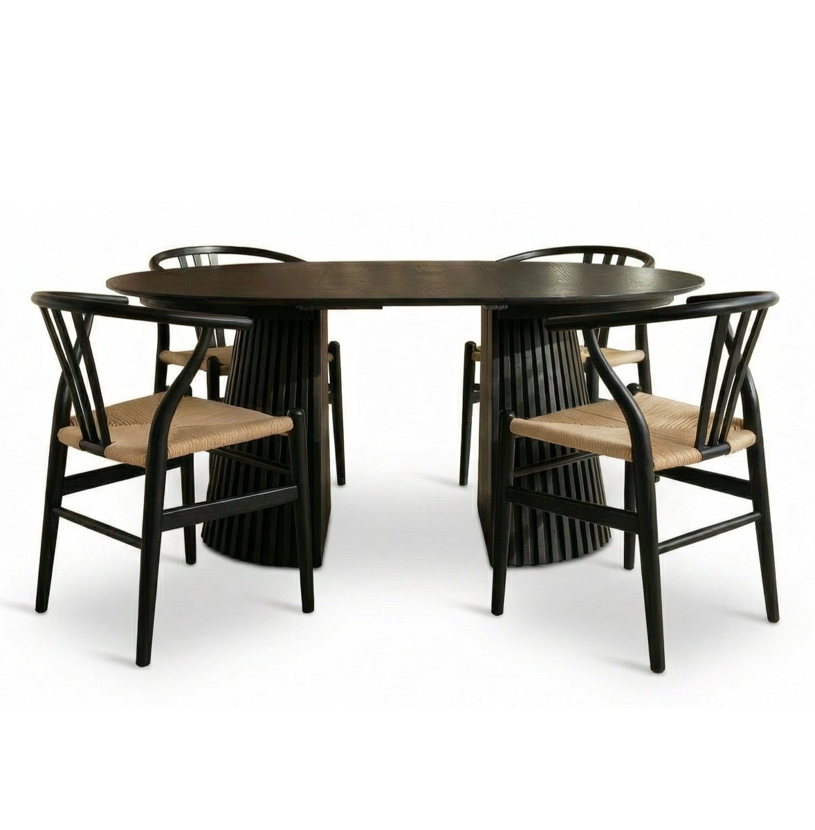 Essgruppe mit 4 Stühle und Esstisch - ø140 cm - Ausziehbar bis 240 cm Schwarz