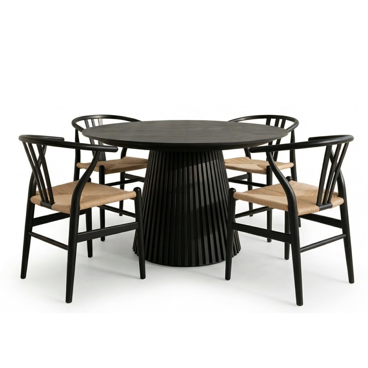 Essgruppe mit 4 Stühle und Esstisch - ø140 cm - Ausziehbar bis 240 cm Schwarz