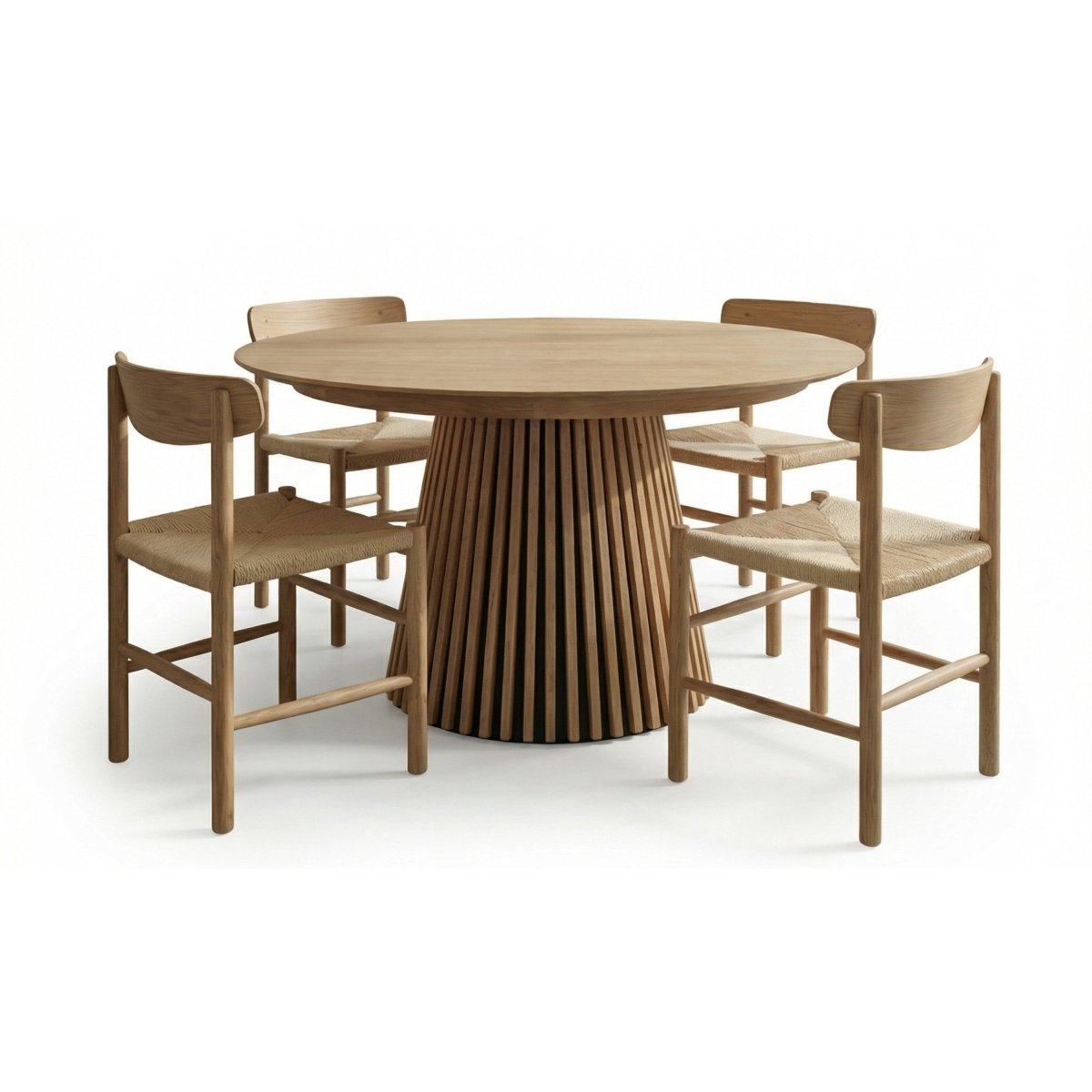 Essgruppe mit 4 Stühle und Esstisch - ø140 cm - Ausziehbar bis 240 cm Wildeiche