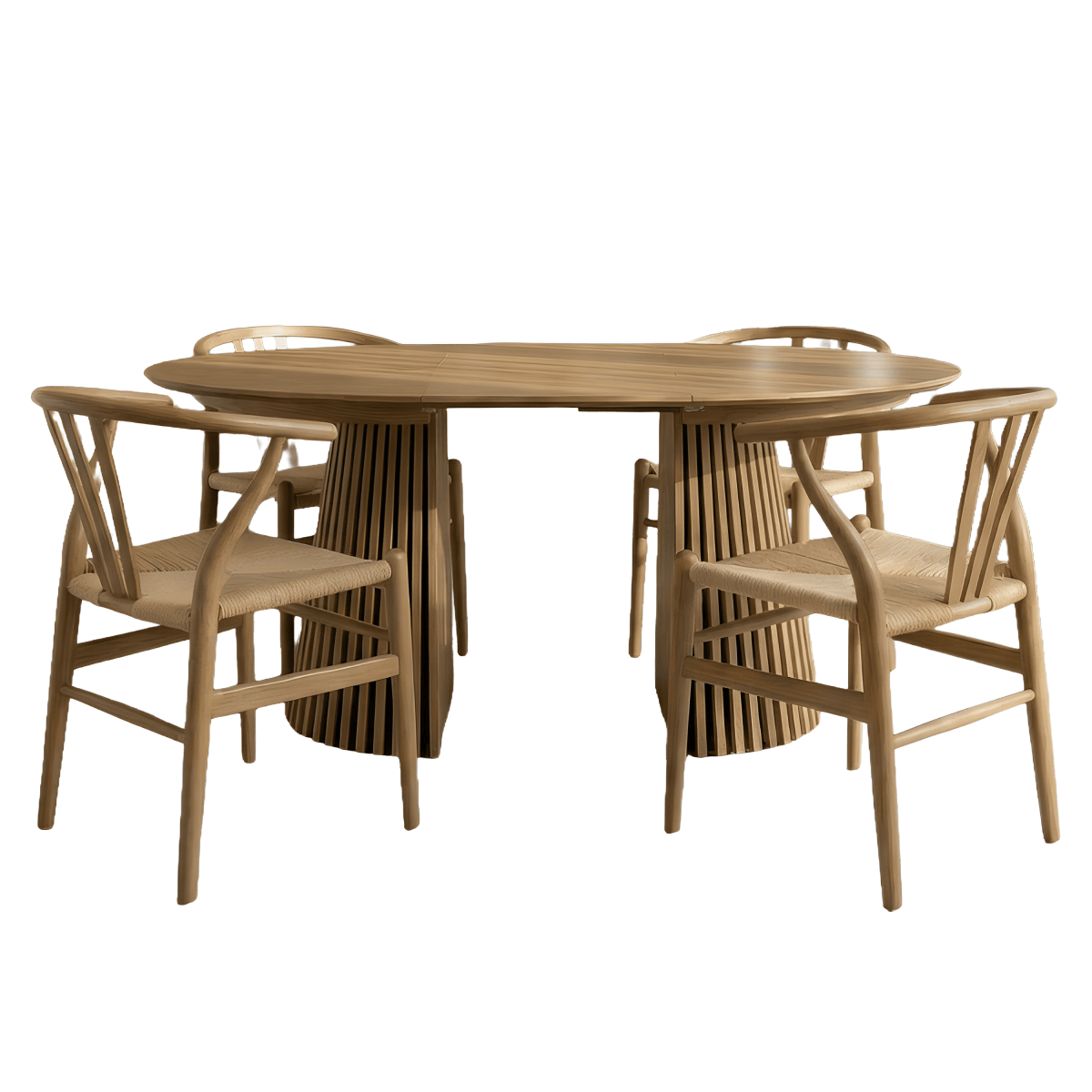 Essgruppe mit 4 Stühle und Esstisch - ø140 cm - Ausziehbar bis 240 cm Wildeiche