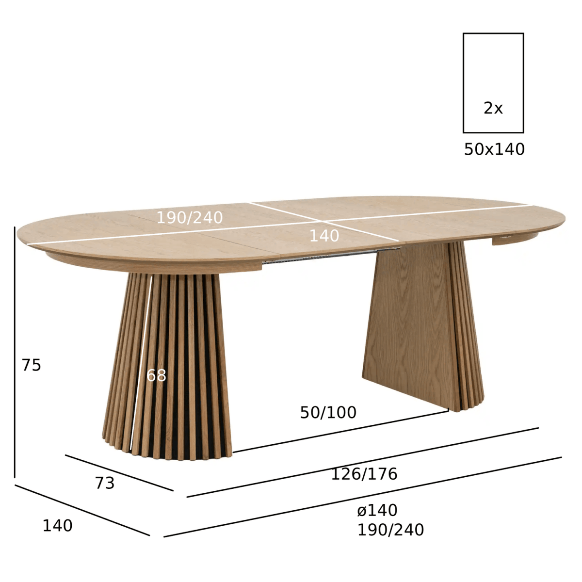 Essgruppe mit 4 Stühle und Esstisch - ø140 cm - Ausziehbar bis 240 cm Wildeiche