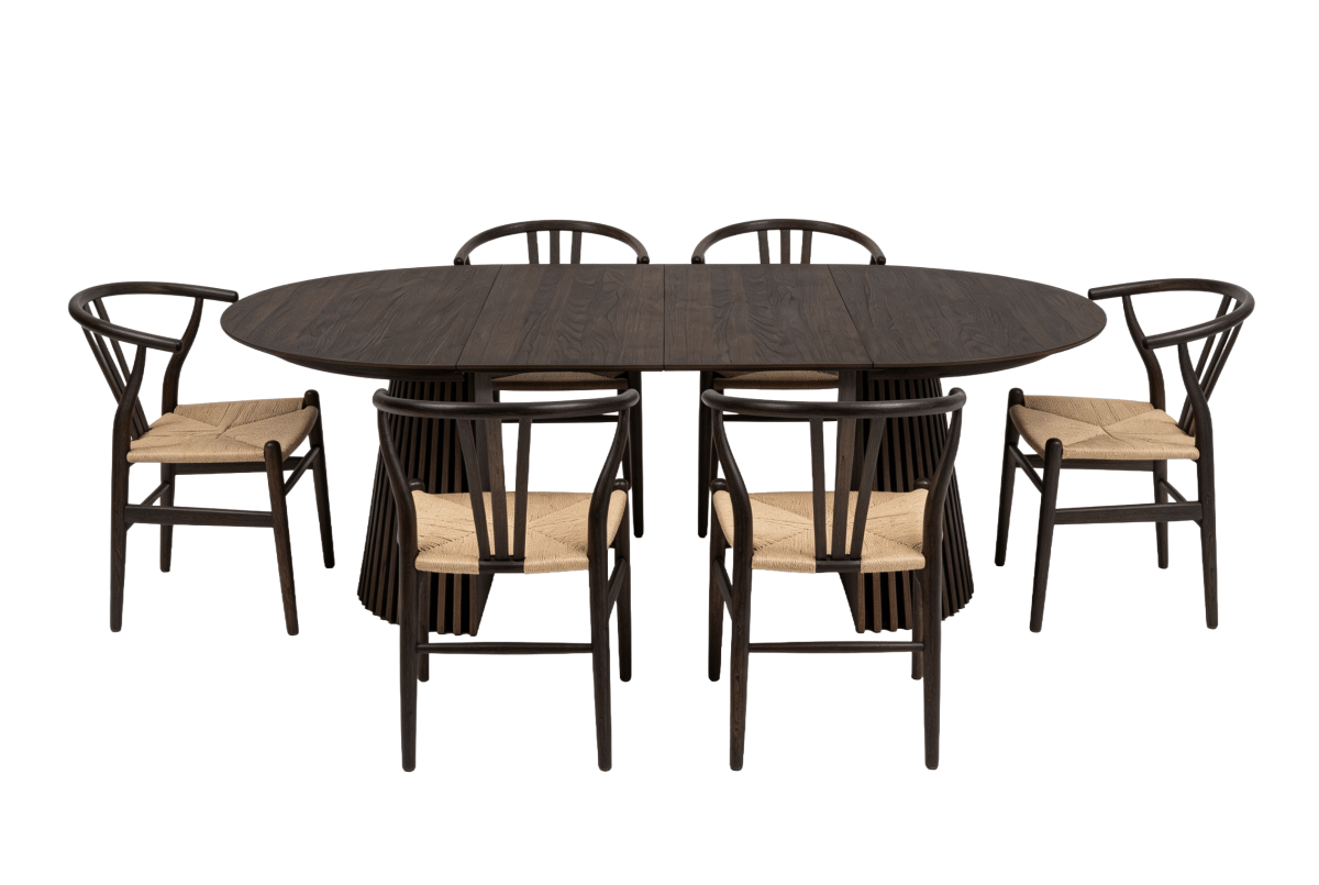 Essgruppe mit 6 Stühle und Esstisch - ø120 cm - Ausziehbar bis 220 cm Räuchereiche