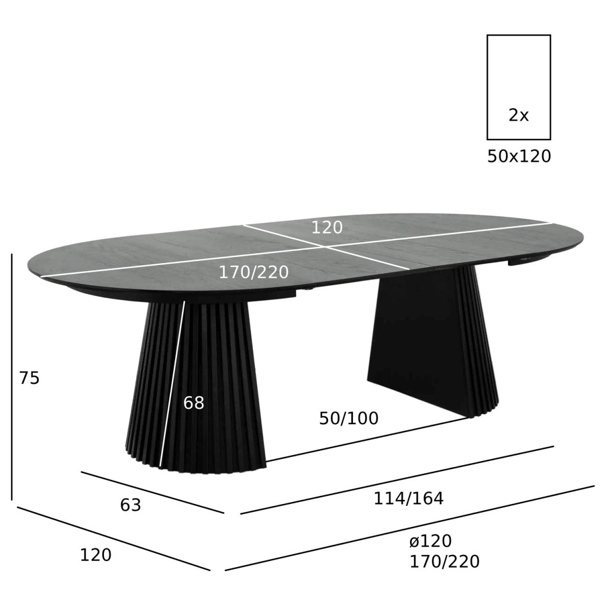 Essgruppe mit 6 Stühle und Esstisch - ø120 cm - Ausziehbar bis 220 cm Schwarz