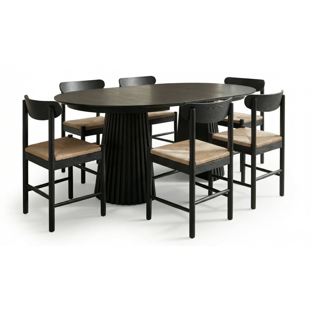 Essgruppe mit 6 Stühle und Esstisch - ø120 cm - Ausziehbar bis 220 cm Schwarz