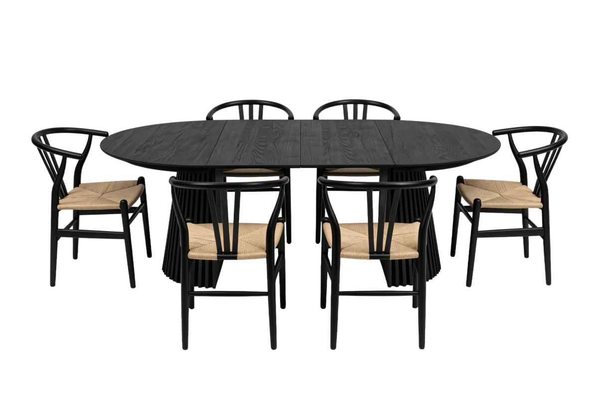 Essgruppe mit 6 Stühle und Esstisch - ø120 cm - Ausziehbar bis 220 cm Schwarz