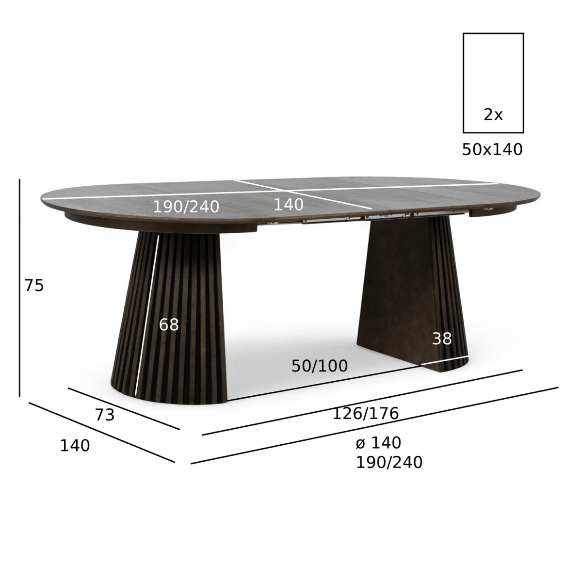 Essgruppe mit 6 Stühle und Esstisch - ø140 cm - Ausziehbar bis 240 cm Räuchereiche