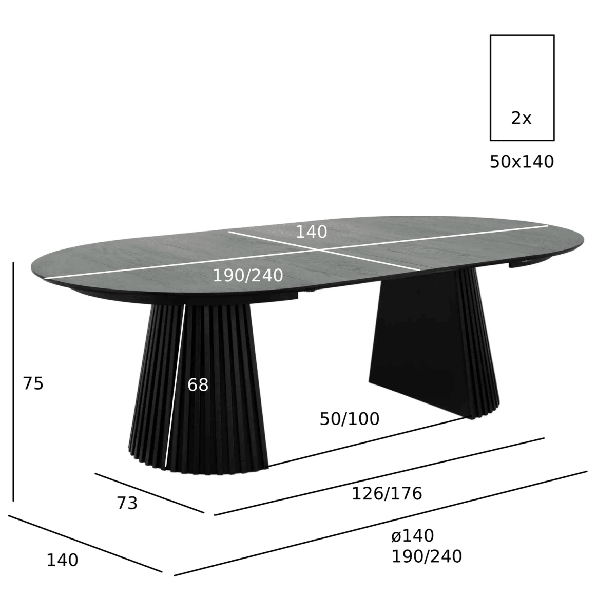 Essgruppe mit 6 Stühle und Esstisch - ø140 cm - Ausziehbar bis 240 cm Schwarz