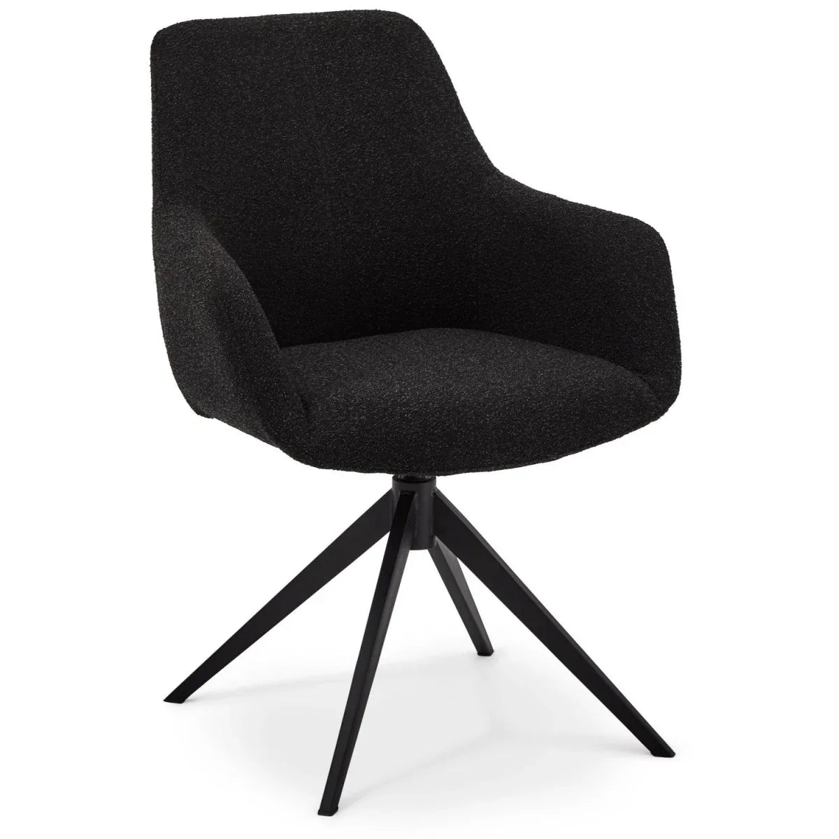 FURNHOUSE Helena Esszimmerstühle mit Armlehne 2er Set - Drehbar, Bouclé-Stoff Schwarz