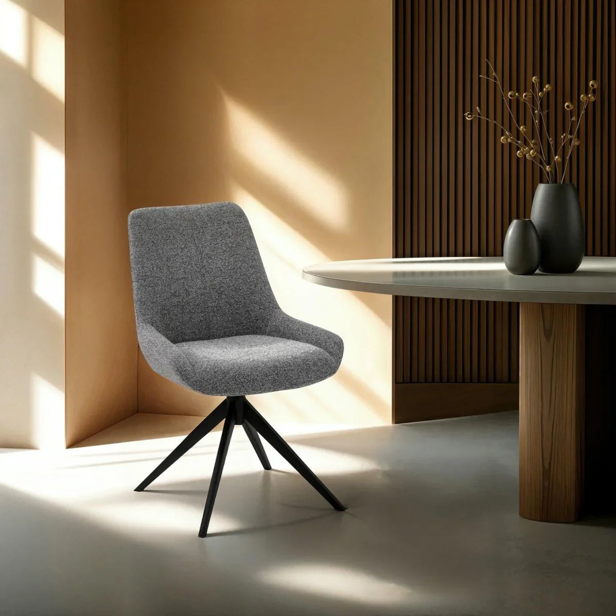 FURNHOUSE Helena Esszimmerstühle 2er Set - Drehbar, Bouclé-Stoff Grau