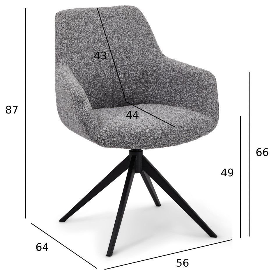 FURNHOUSE Helena Esszimmerstühle mit Armlehne 2er Set - Drehbar, Bouclé-Stoff Grau