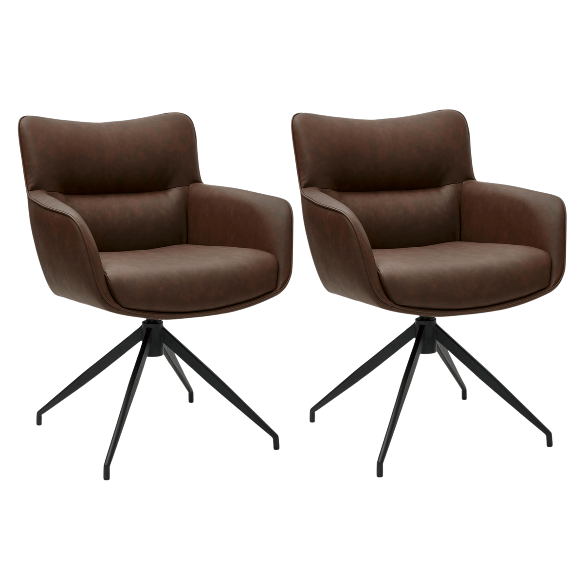 2er Set Esszimmerstühle mit Armlehne - Drehbar - Cognac Braun
