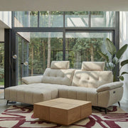 L-Form Ecksofa Links - mit Elektrische Relaxfunktion, USB - Stoffbezug Creme Beige