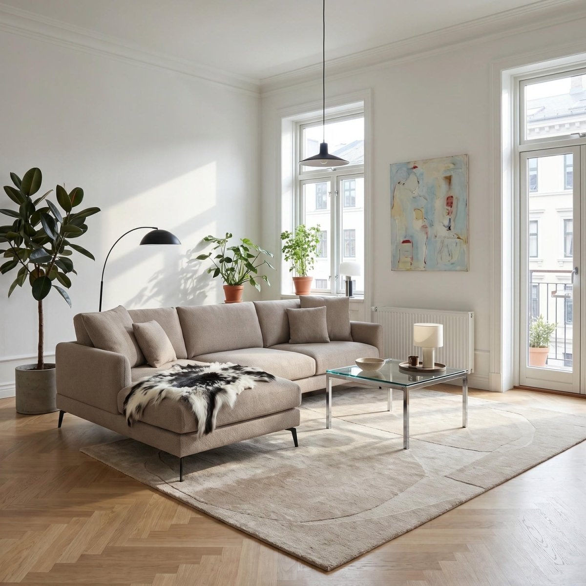 L-Form Ecksofa Links - Stoffbezug Beige