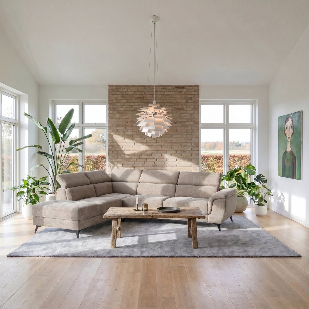 L-Form Ecksofa Links - Stoffbezug Beige