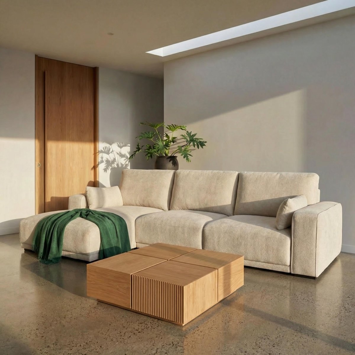 L-Form Ecksofa Links - Stoffbezug Creme