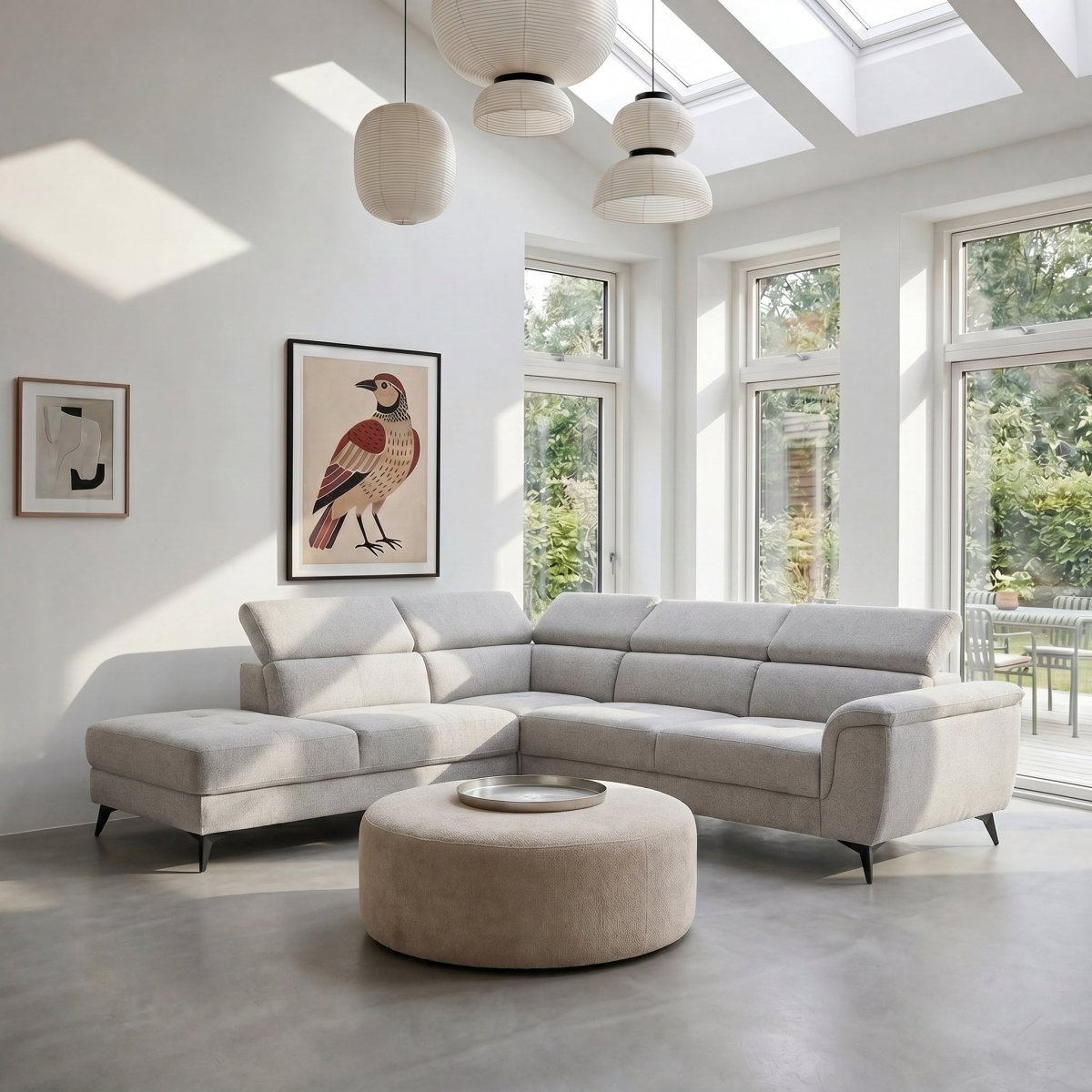 L-Form Ecksofa Links - Stoffbezug Grau
