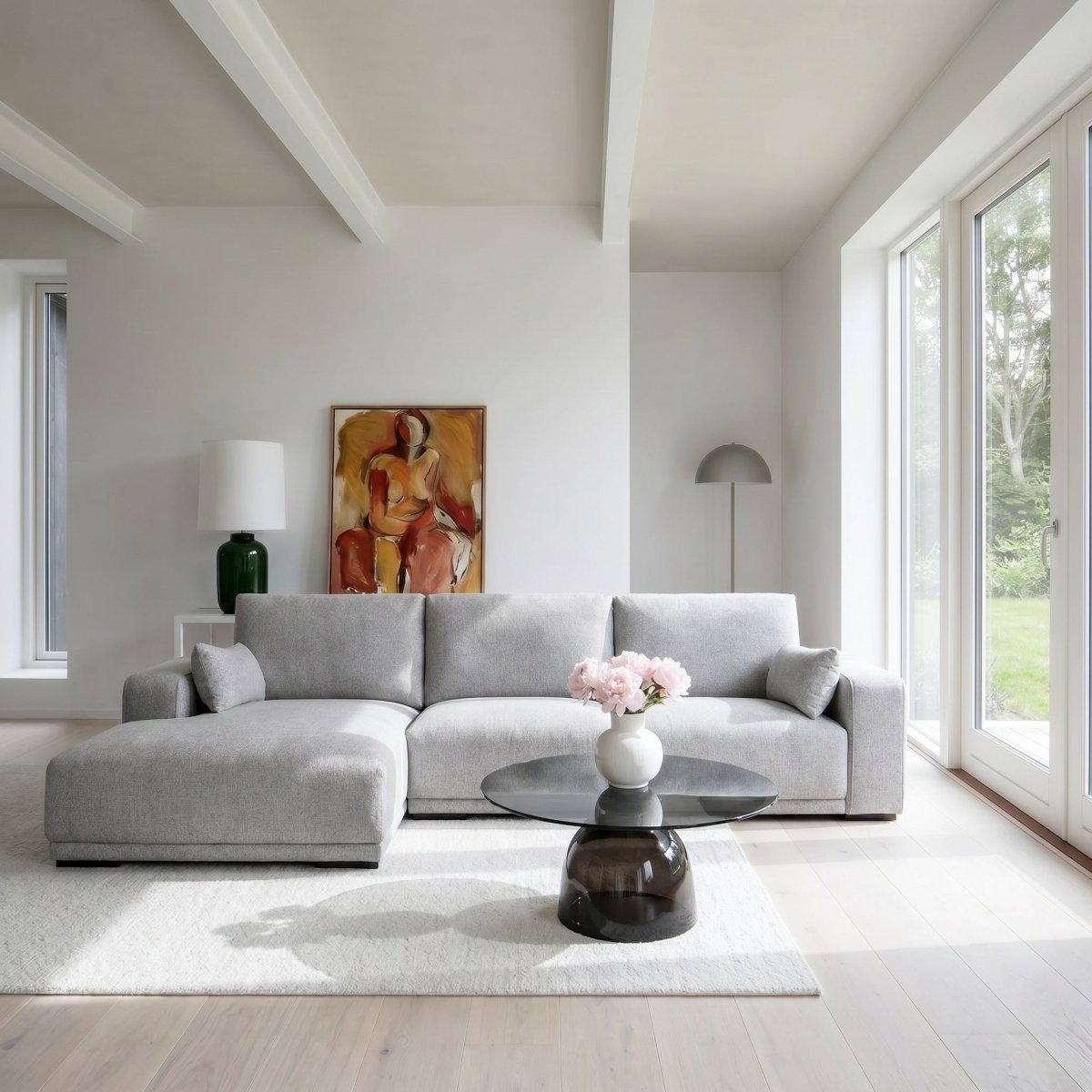 L-Form Ecksofa Links - Stoffbezug Grau