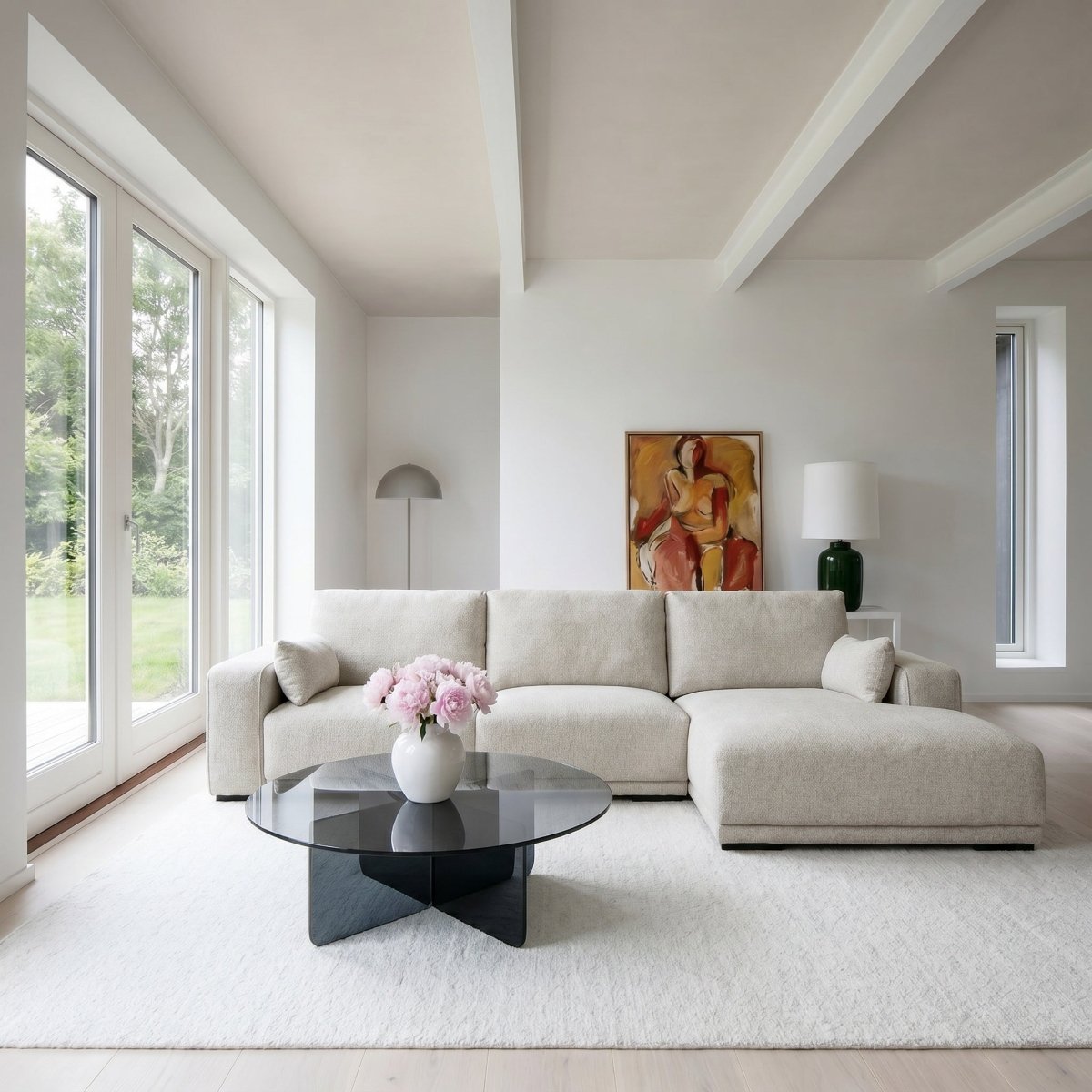 L-Form Ecksofa Rechts - Stoffbezug Creme