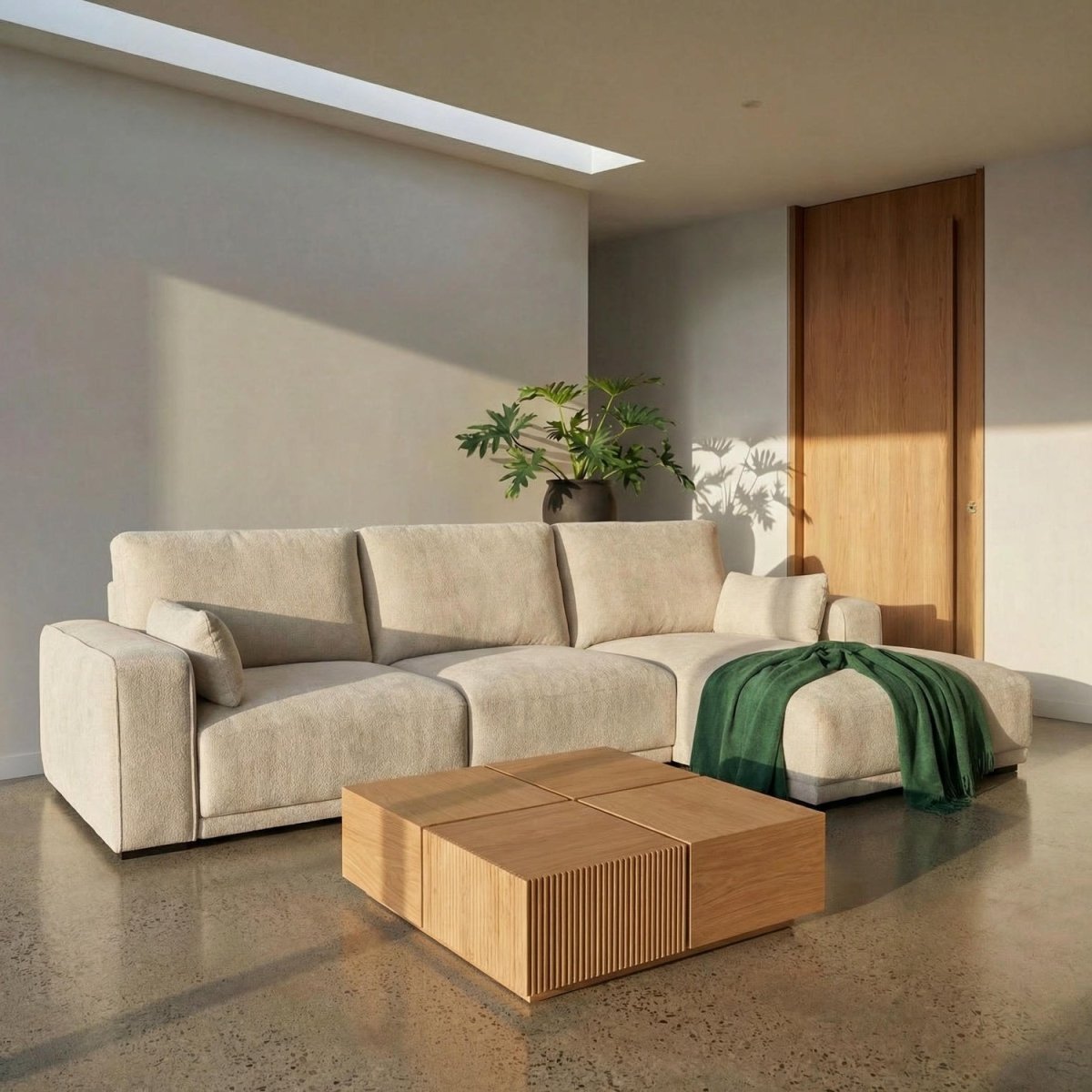 L-Form Ecksofa Rechts - Stoffbezug Creme