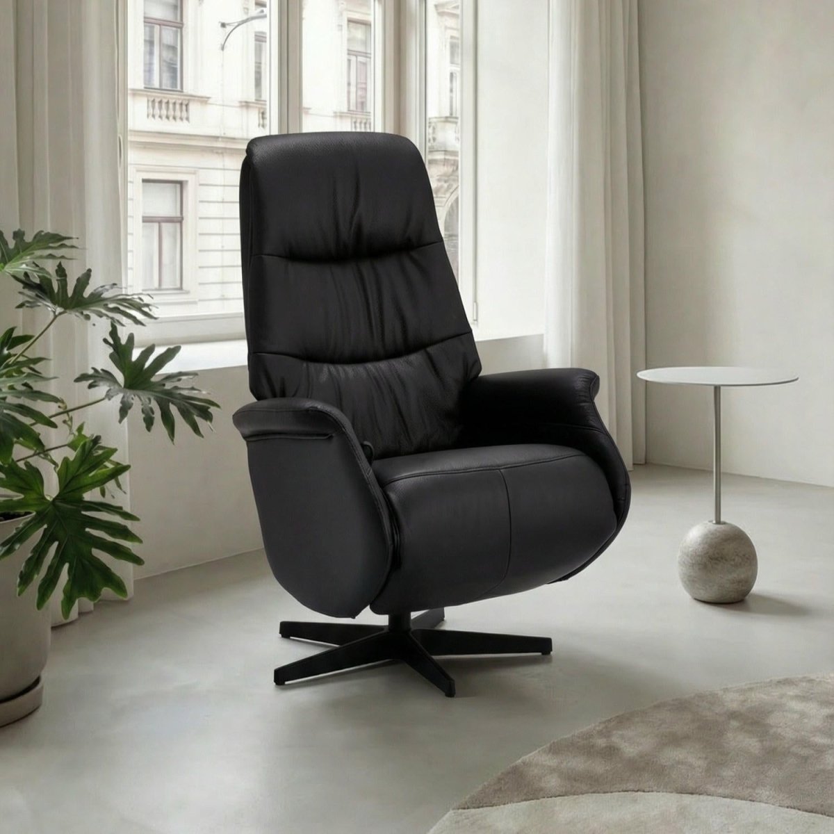 Manueller Relaxsessel - Echtleder/PVC Schwarz