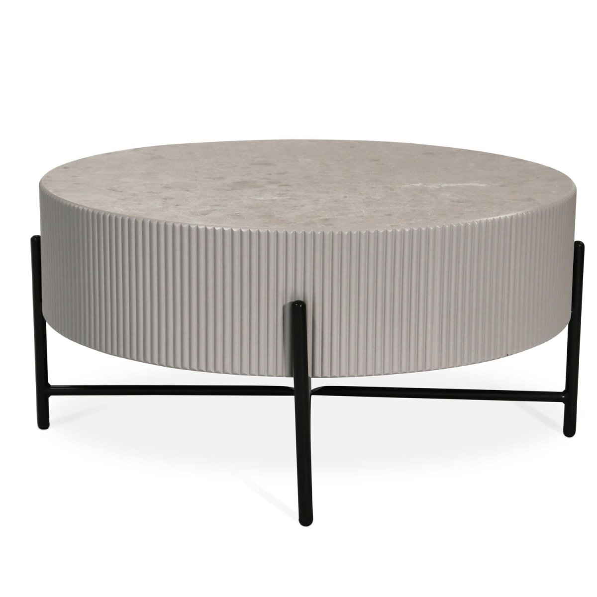 Couchtisch Rund ø80 cm - Marmoroptik & Lamellenoptik Grau