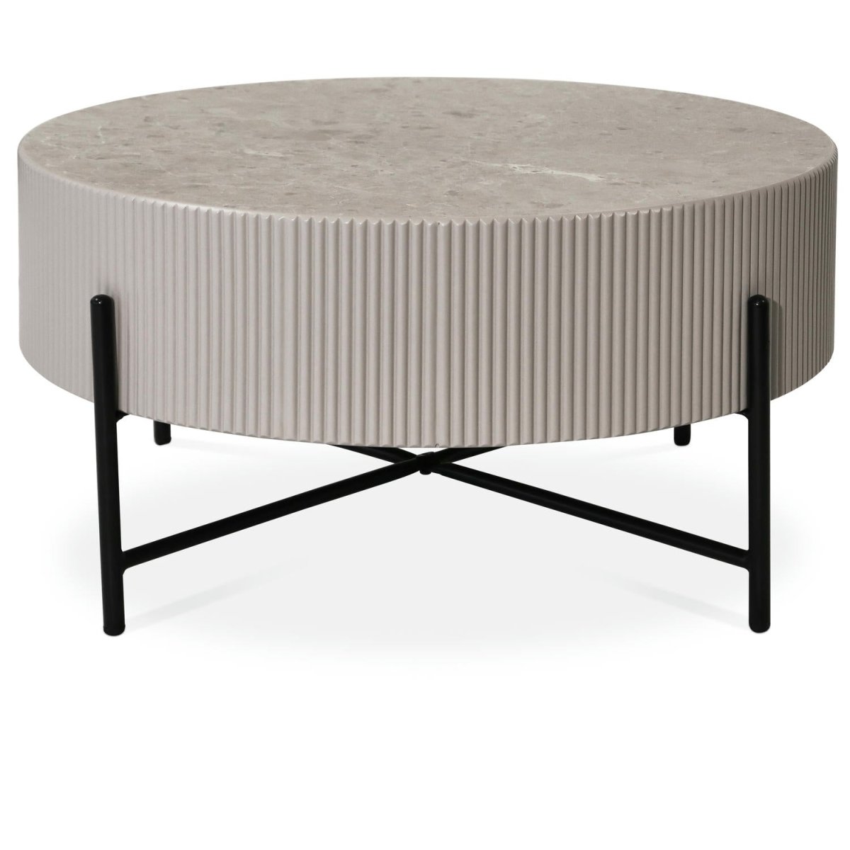 Couchtisch Rund ø80 cm - Marmoroptik & Lamellenoptik Grau
