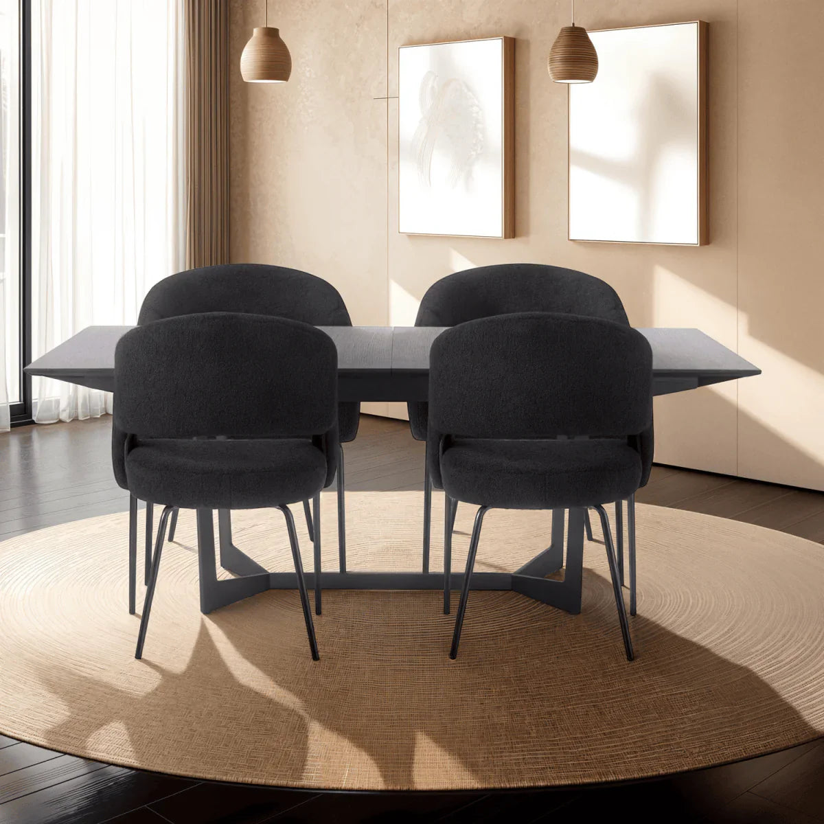 FURNHOUSE Natalie Esszimmerstühle mit Armlehne 2er Set - Bouclé-Stoff Schwarz