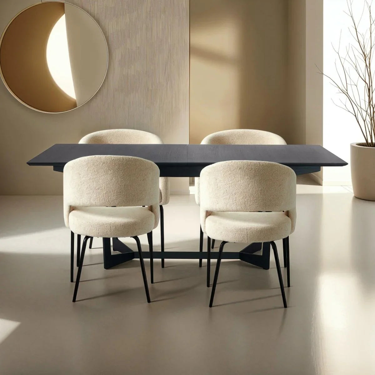 FURNHOUSE Natalie Esszimmerstühle mit Armlehne 2er Set - Bouclé-Stoff Beige