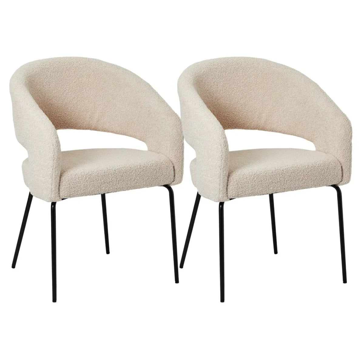 FURNHOUSE Natalie Esszimmerstühle mit Armlehne 2er Set - Bouclé-Stoff Beige