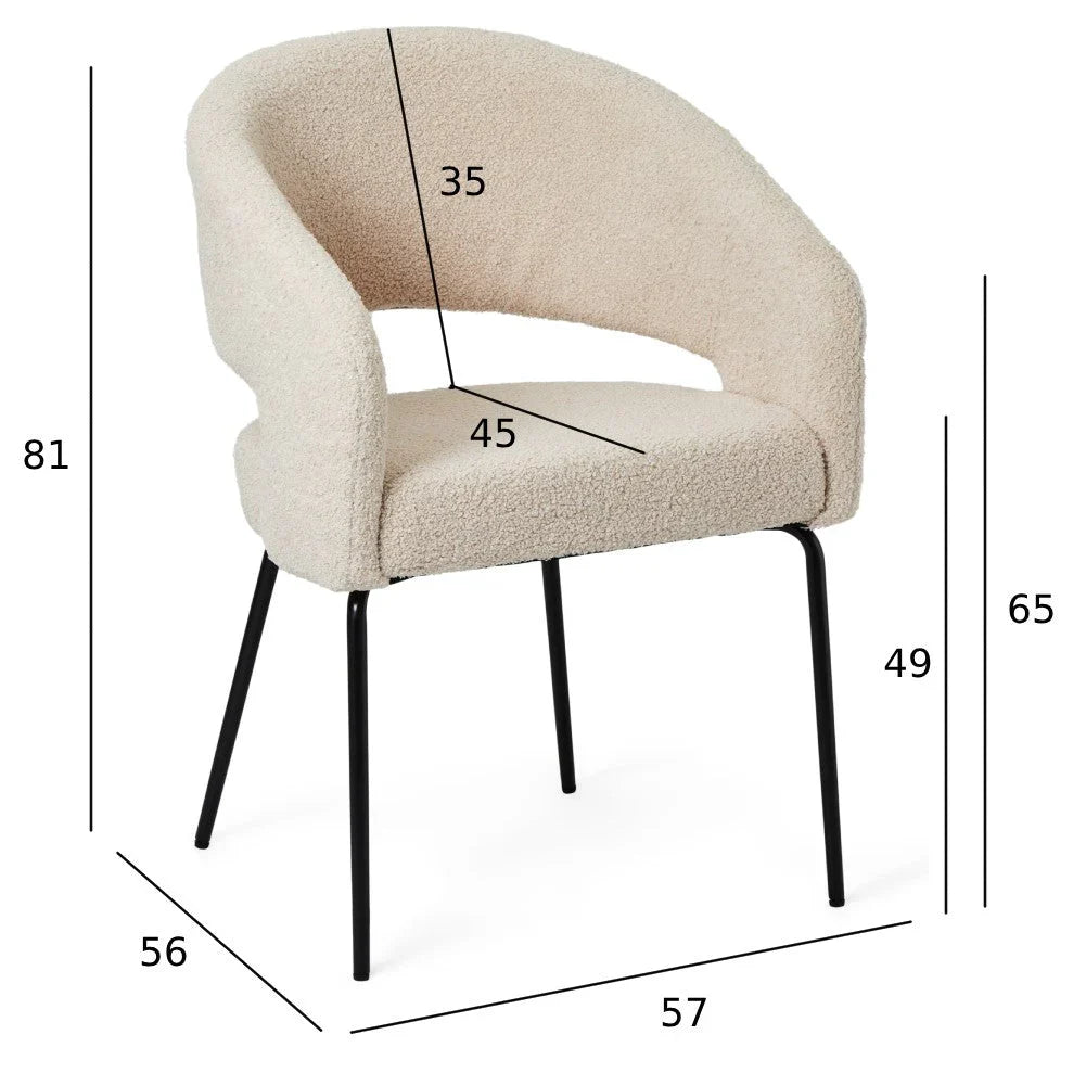 FURNHOUSE Natalie Esszimmerstühle mit Armlehne 2er Set - Bouclé-Stoff Beige