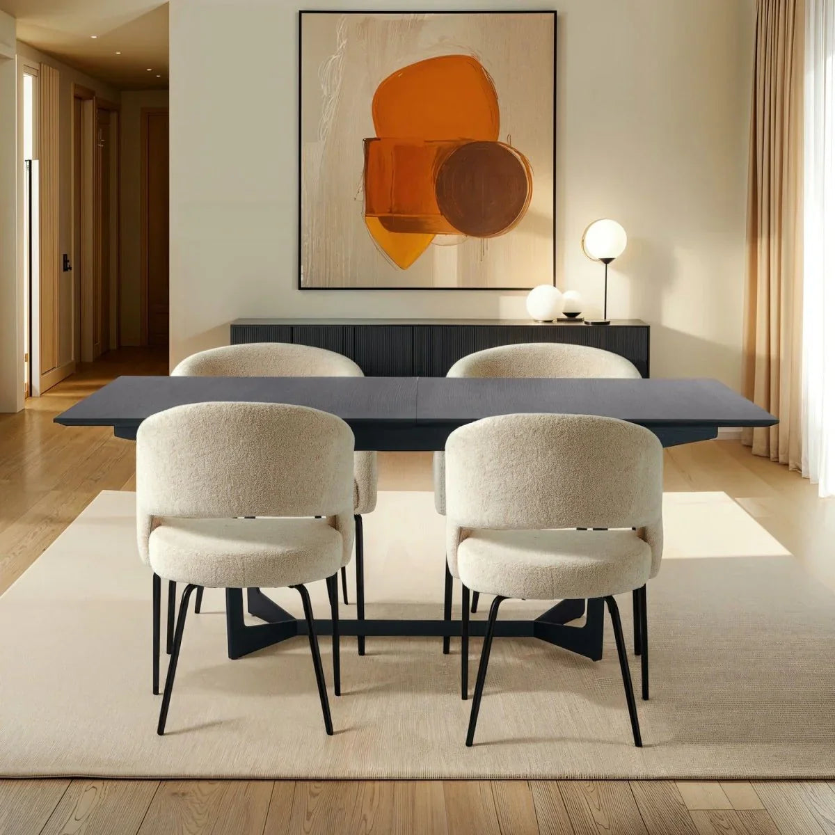 FURNHOUSE Natalie Esszimmerstühle mit Armlehne 2er Set - Bouclé-Stoff Beige