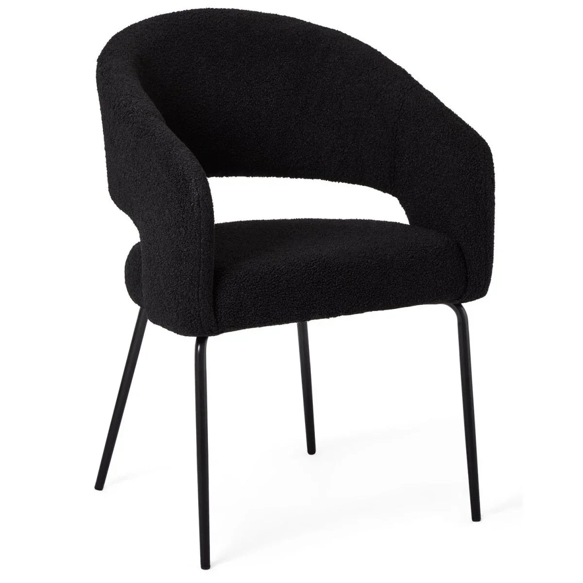 FURNHOUSE Natalie Esszimmerstühle mit Armlehne 2er Set - Bouclé-Stoff Schwarz