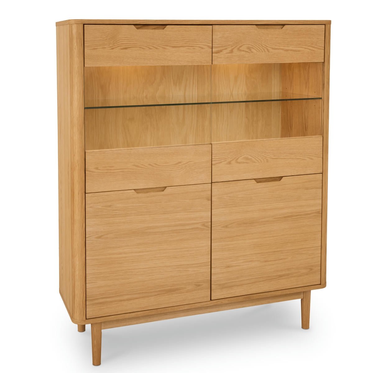 Highboard mit LED-Beleuchtung - 123 cm breit - Wildeiche