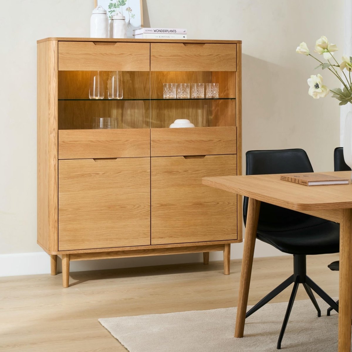 Highboard mit LED-Beleuchtung - 123 cm breit - Wildeiche