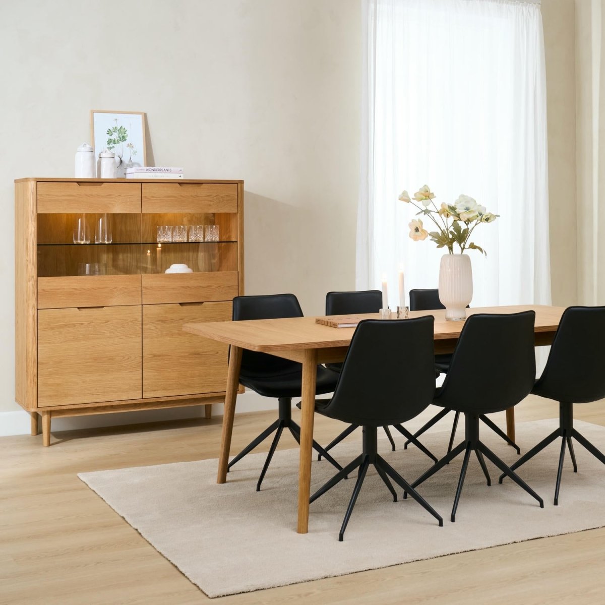 Highboard mit LED-Beleuchtung - 123 cm breit - Wildeiche