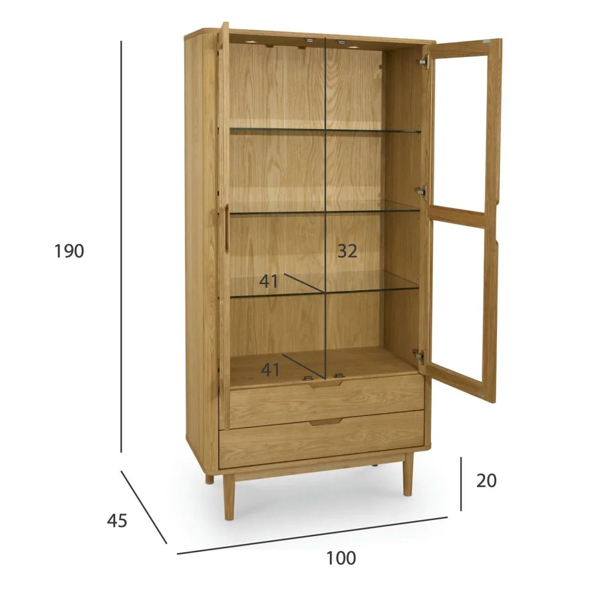 FURNHOUSE Nyborg Vitrine mit LED-Beleuchtung - 100 cm breit - Wildeiche Natur